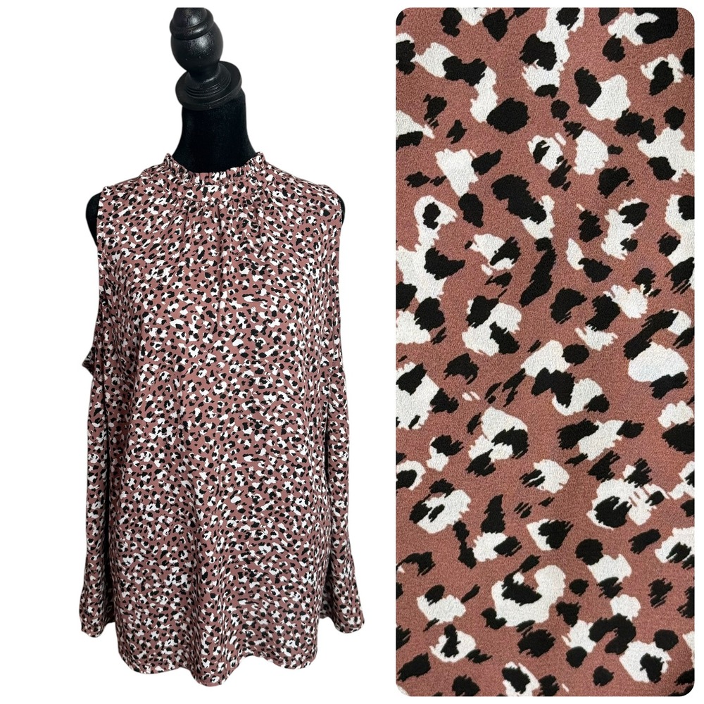 Torrid Animal Print Mock Neck Ruffle Sleeveless Top Plus Size 1X Casual Office
